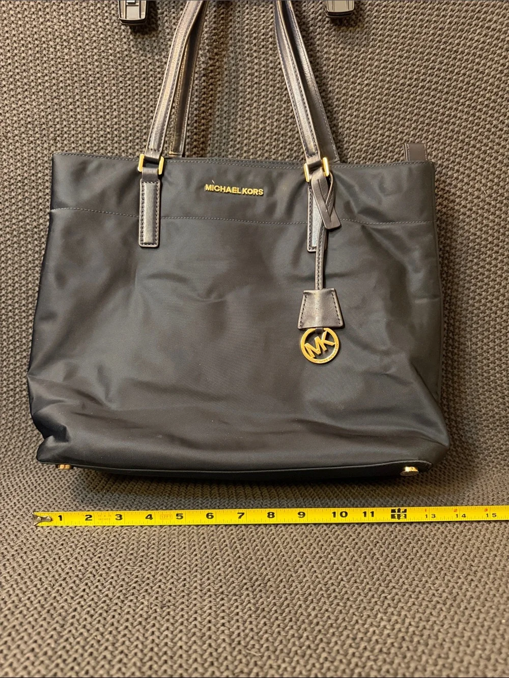 Michael Kors Navy Nylon Tote with Gold Accent Logo Charm